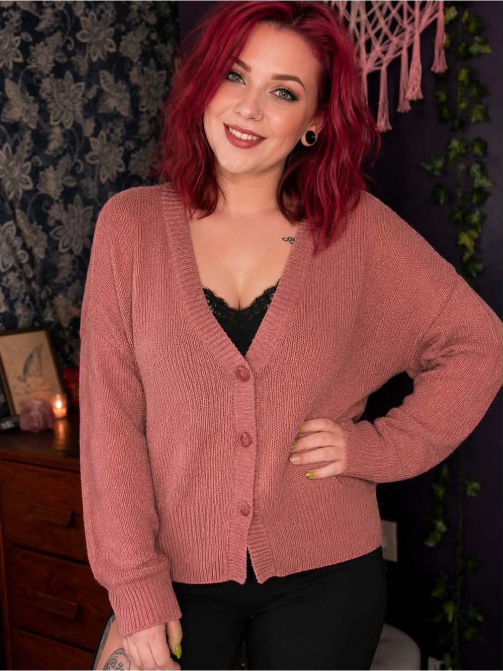 Nine West Dusty Rose Button-Front Cardigan Sweater